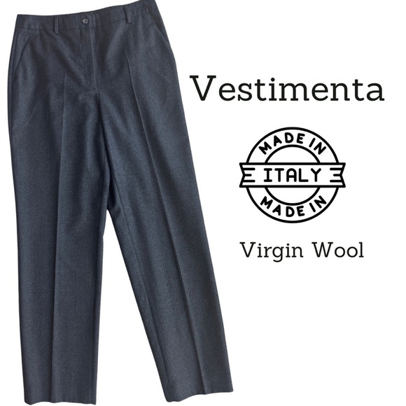 Vestmenta Grey Virgin Wool Flat Front Trousers Pockets Made In Italy Size 6 EUC - Picture 1 of 7